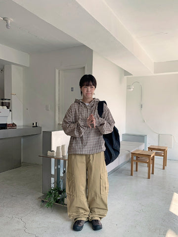 Aiko Hood Anorak String Check Shirt